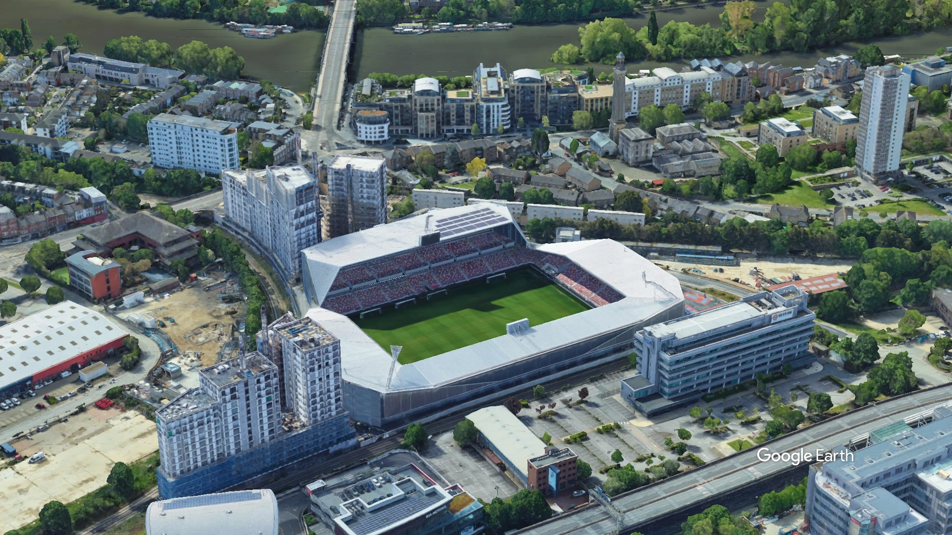 Aerial View of Gtech Community Stadium Brentford Football Club