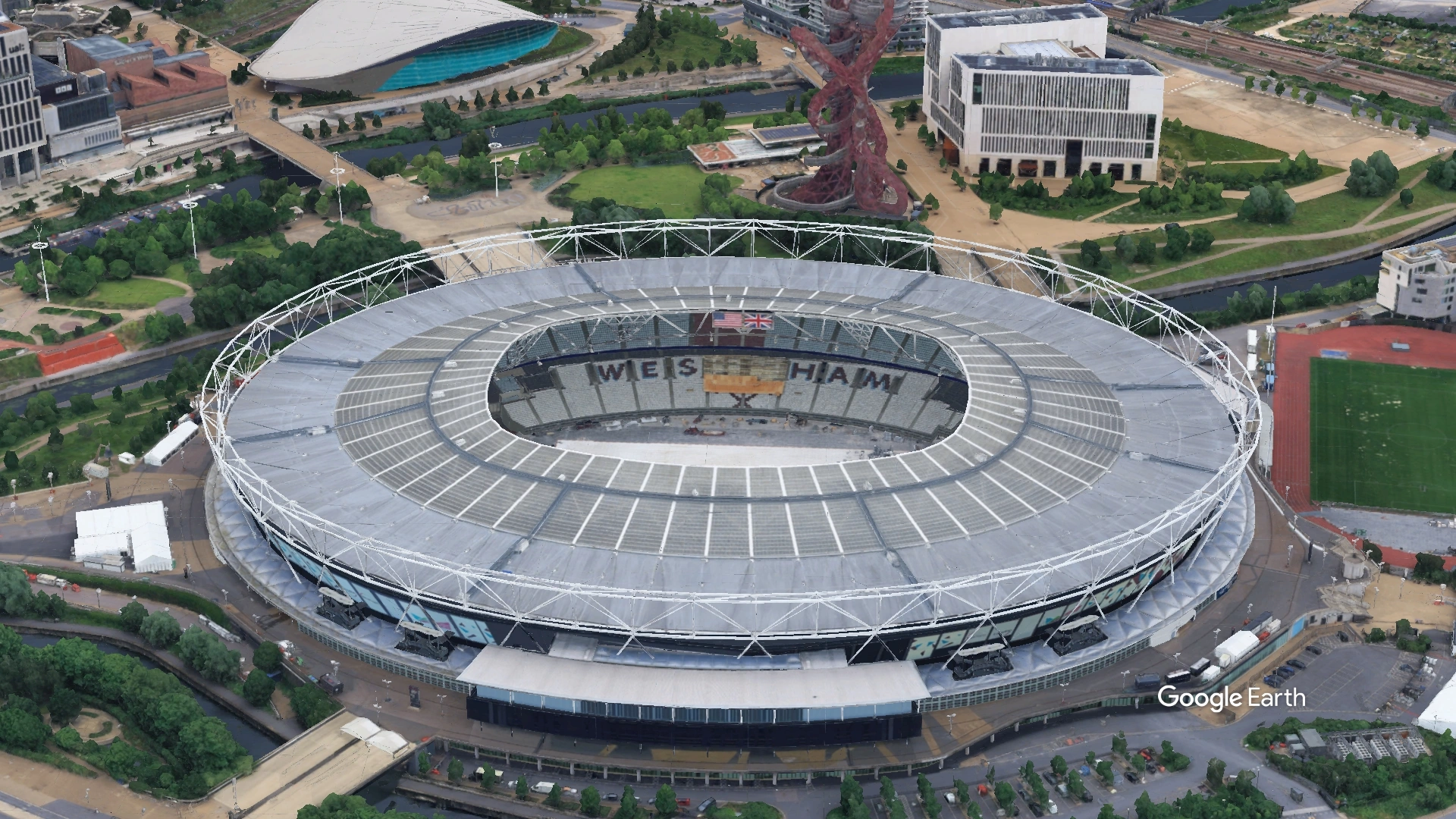 Aerial View of London Stadium West Ham Football Club