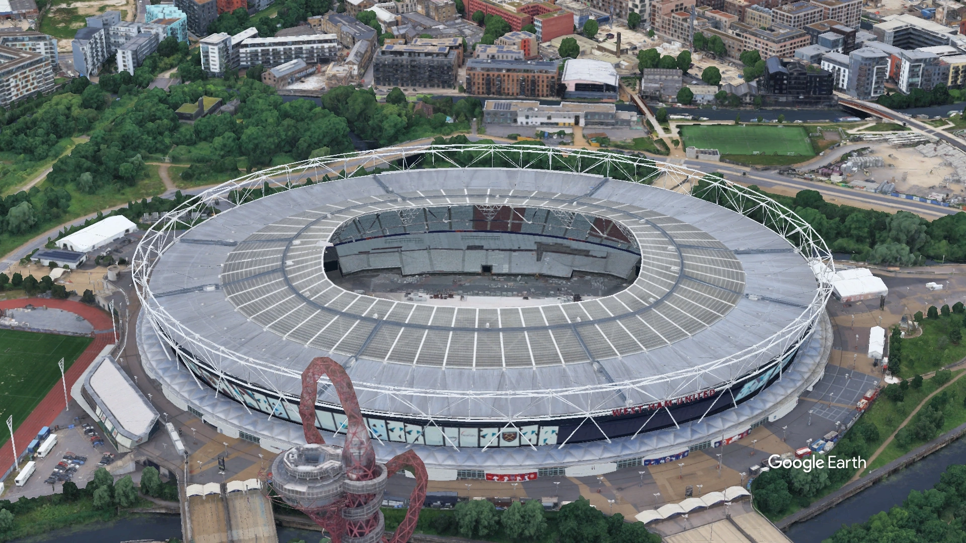 Aerial View of London Stadium West Ham Football Club