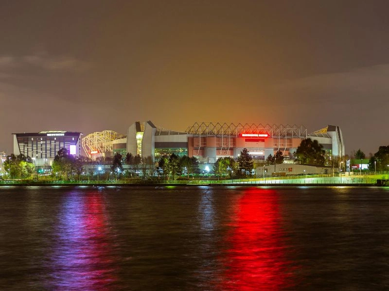 View of Old Trafford Manchester United Football Club at Night